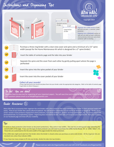 Family Recipe Organizer Kit: LONG Index Tabs – Ahh Hah! Organizer